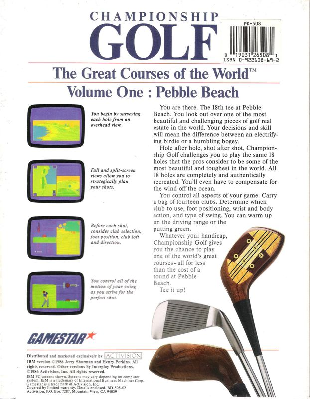 Championship Golf - The Great Courses Of The World - Volume I Pebble Beach — box-2D-back (US)