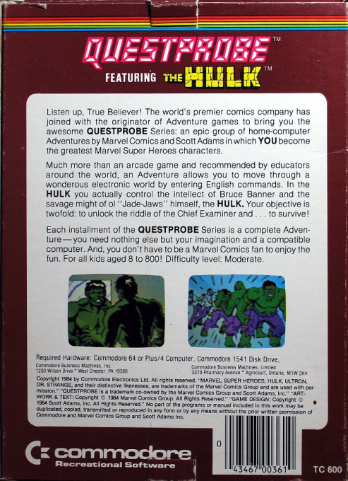 Questprobe Featuring The Hulk — box-2D-back (US)