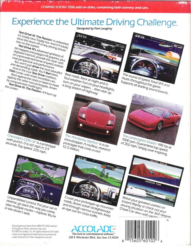 Test Drive 3 The Passion — box-2D-back (US)