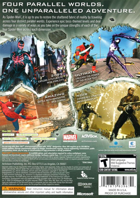 Spider-Man - Shattered Dimensions — box-2D-back (US)