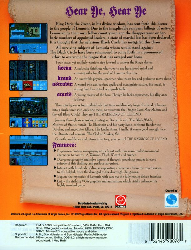 Warriors Of Legend — box-2D-back (US)