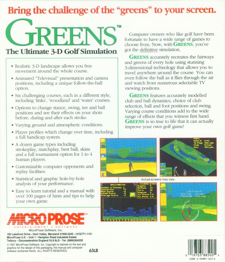 Greens - The Ultimate 3-D Golf Simulation — box-2D-back (WOR)