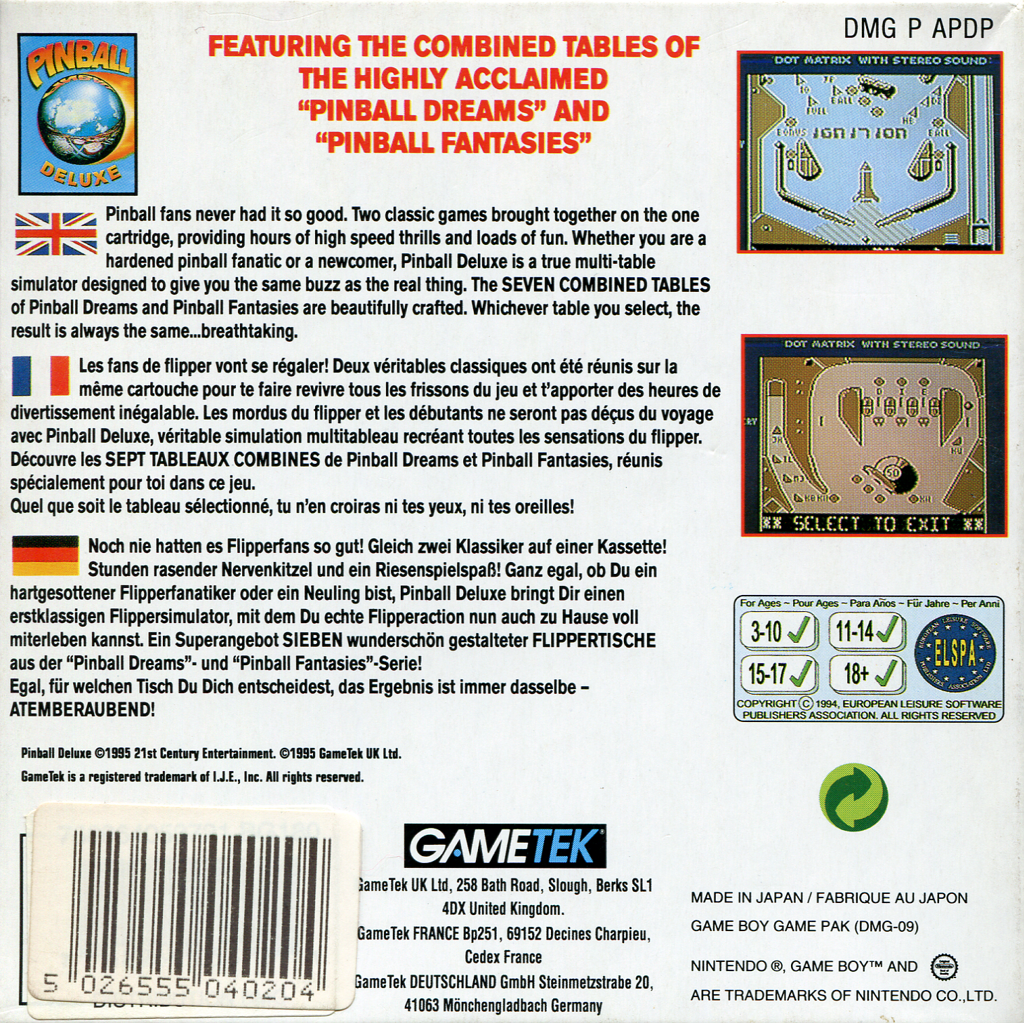 Pinball Deluxe — box-2D-back (EU)
