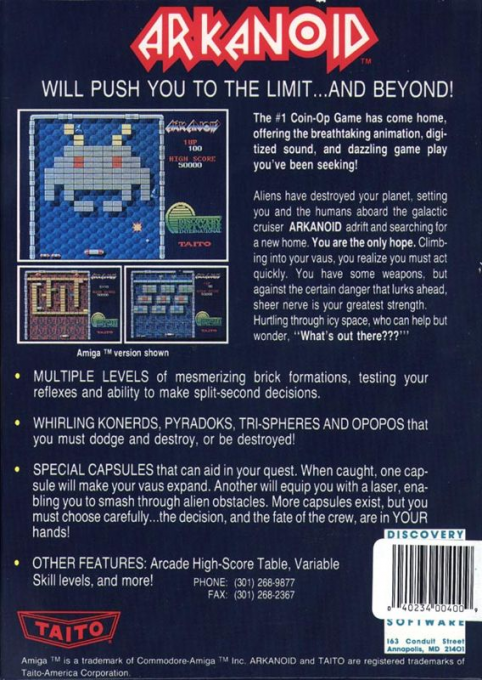 Arkanoid — box-2D-back (US)