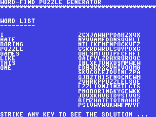 Word-find Puzzle Generator — ss (WOR)