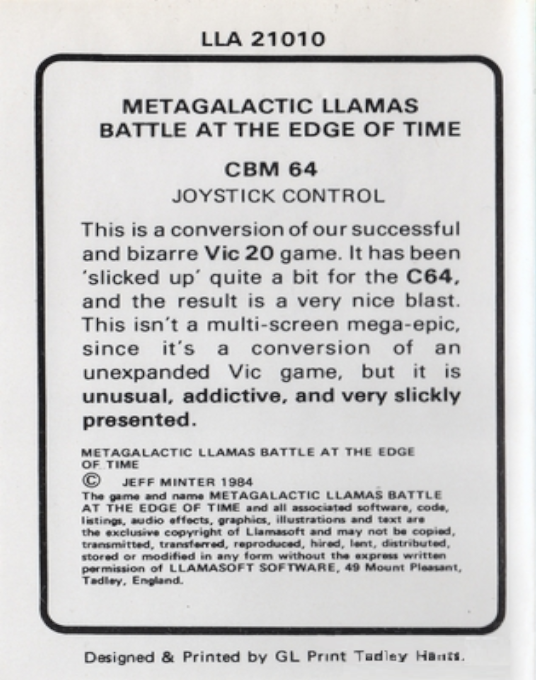 Metagalactic Llamas : Battle at the Edge of Time — box-2D-back (EU)
