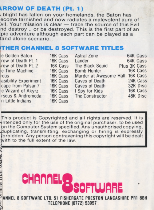 Arrow of Death: Part I — box-2D-back (WOR)