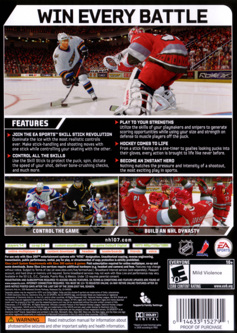 NHL 07 — box-2D-back (US)