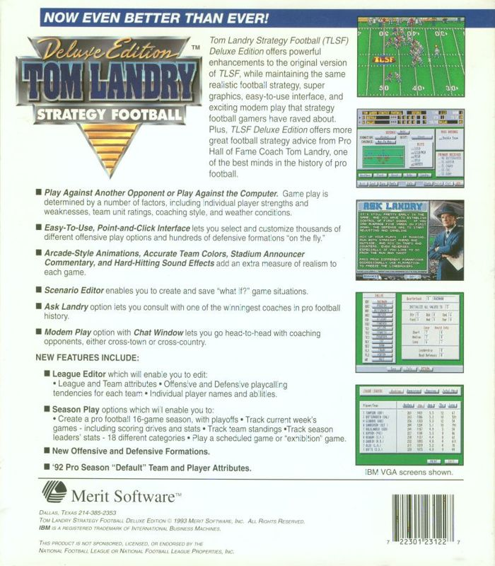 Tom Landry Strategy Football Deluxe Edition — box-2D-back (US)