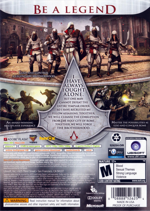 Assassin's Creed - Brotherhood — box-2D-back (AME)
