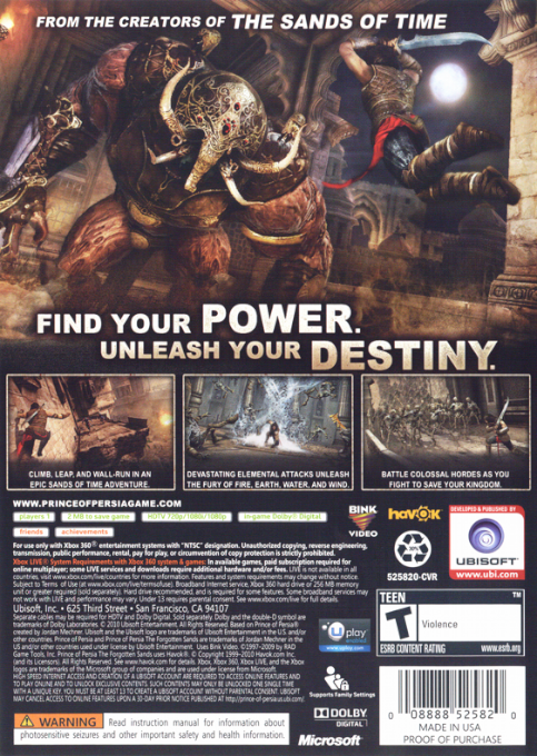 Prince Of Persia - Les Sables Oubliés — box-2D-back (US)