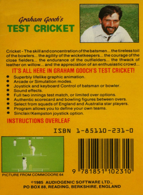 Graham Gooch's Test Cricket — box-2D-back (EU)