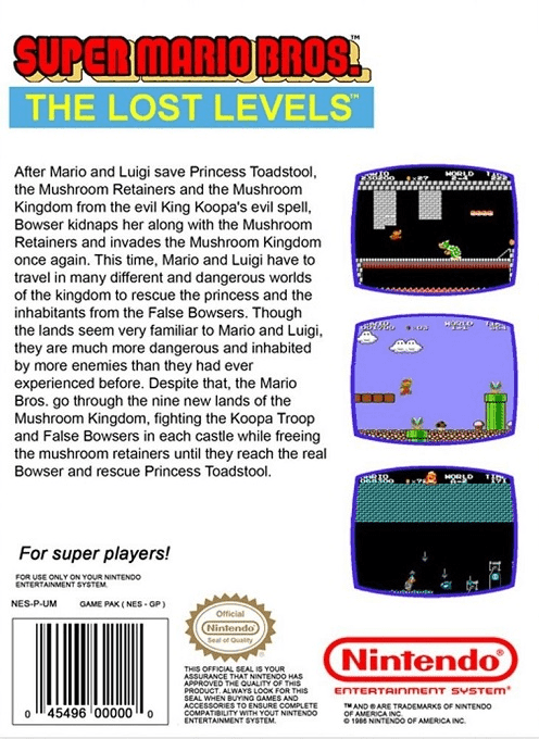 Super Mario Bros. - The Lost Levels — box-2D-back (WOR)