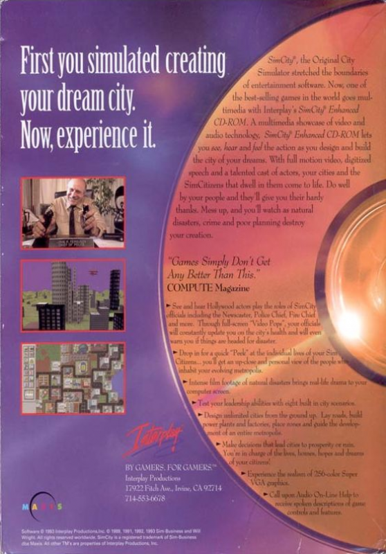 SimCity - Enhanced CD-ROM — box-2D-back (US)