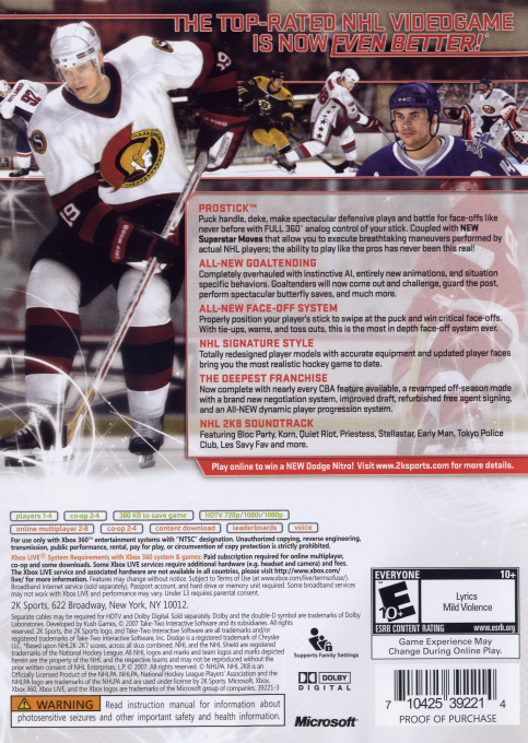 NHL 2K8 — box-2D-back (US)