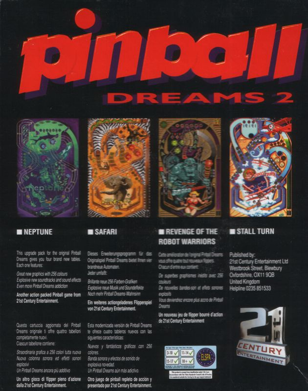 Pinball Dreams 2 — box-2D-back (EU)