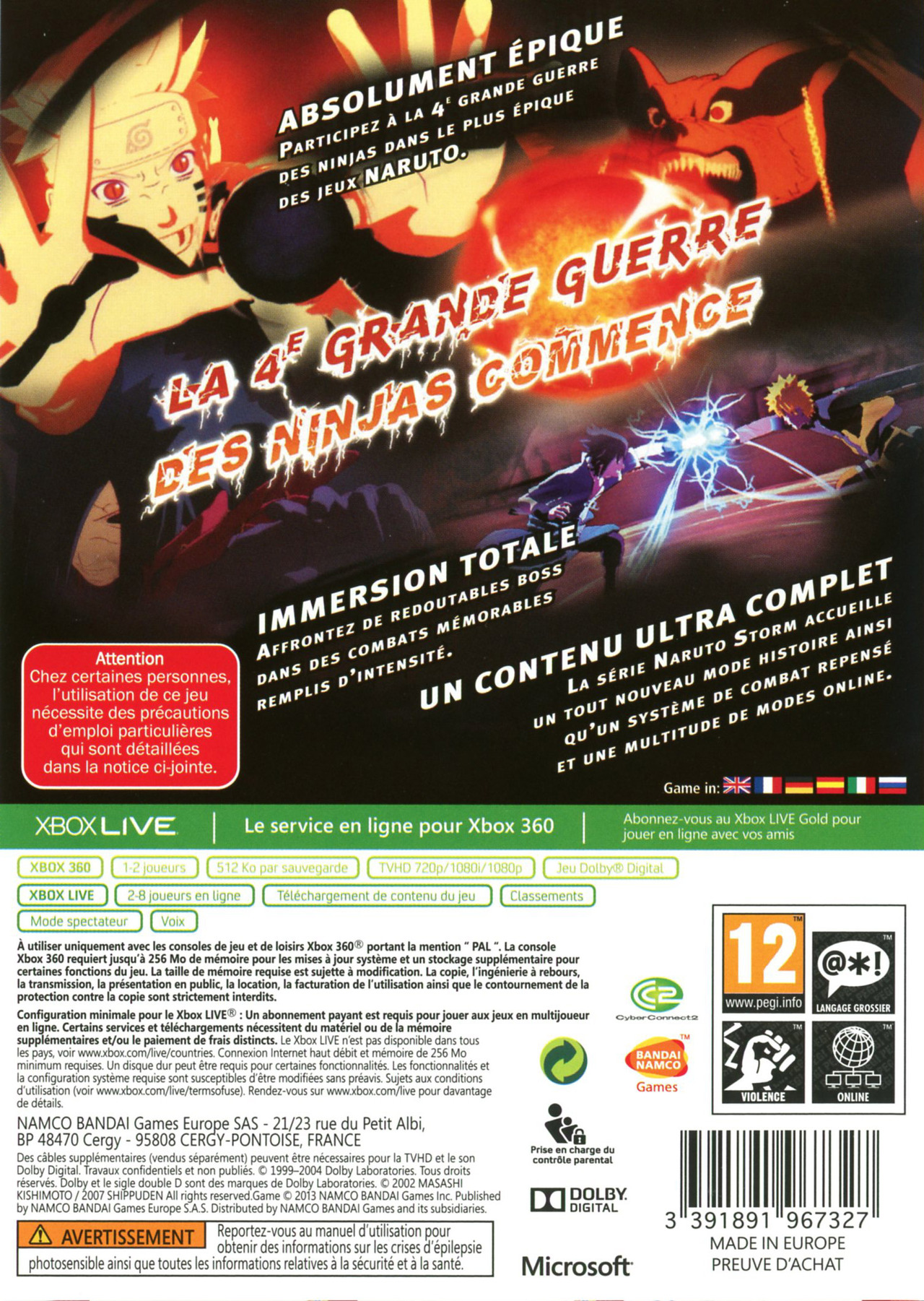 Naruto Shippuden - Ultimate Ninja Storm 3 — box-2D-back (FR)