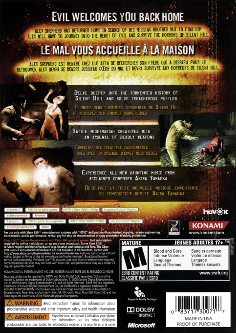 Silent Hill - Homecoming — box-2D-back (US)