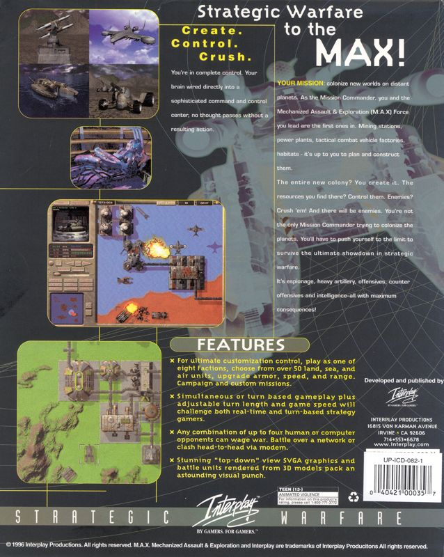 Max - Mechanized Assault And Exploration — box-2D-back (US)