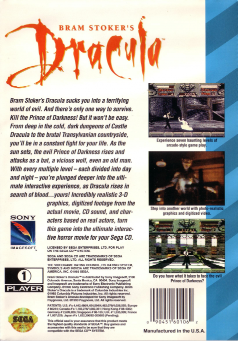 Bram Stoker's Dracula — box-2D-back (US)
