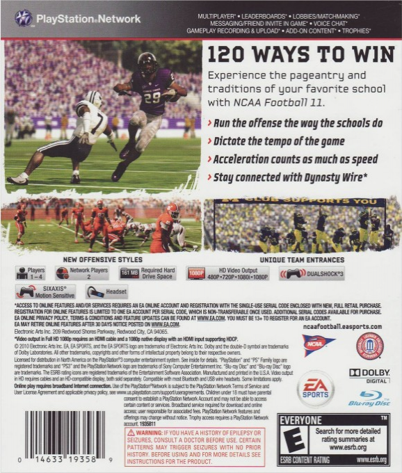 NCAA Football 11 — box-2D-back (US)