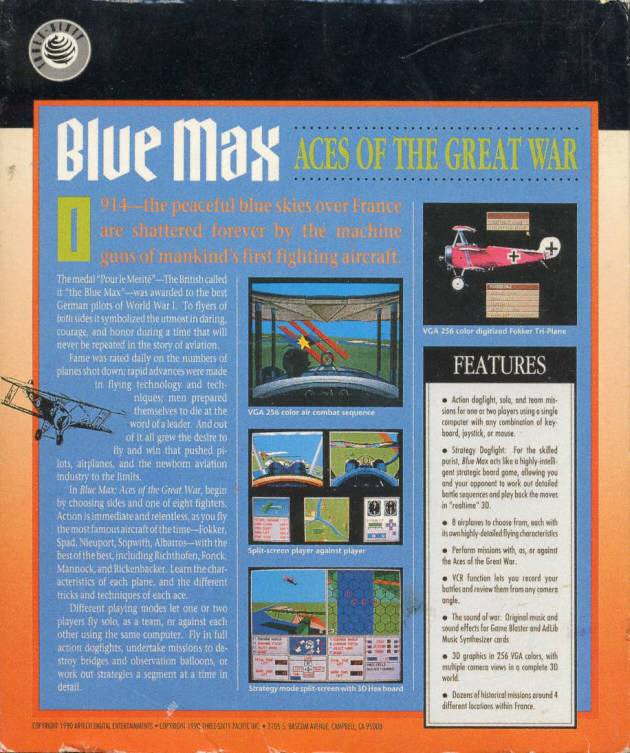 Blue Max - Aces of the Great War — box-2D-back (EU)