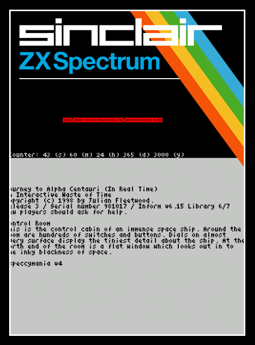ZxZvm - Journey to Alpha Centauri in Real Time - An Interactive Waste of Time box art