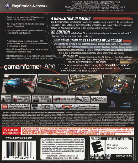 Gran Turismo 5 - XL Edition — box-2D-back (CA)