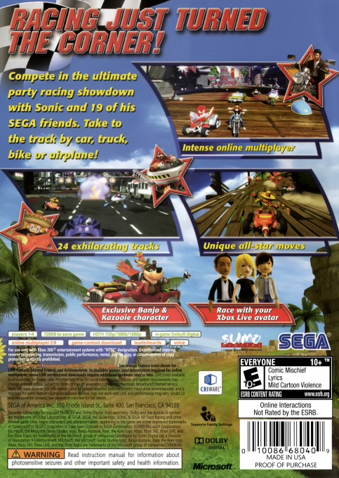 Sonic & Sega All-Stars Racing with Banjo-Kazooie — box-2D-back (US)