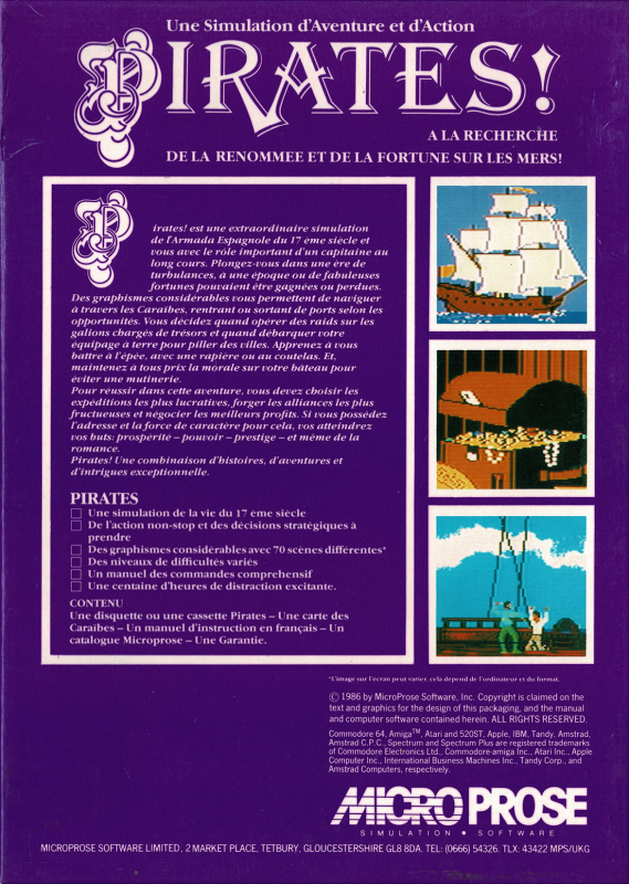 Sid Meier's Pirates! — box-2D-back (FR)