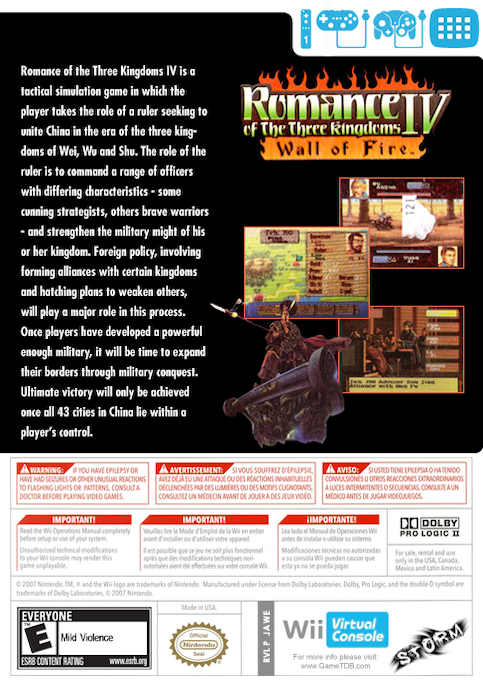Romance Of The Three Kingdoms 4 - Wall Of Fire — box-2D-back (US)