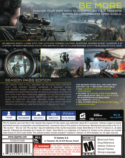 Sniper - Ghost Warrior 3 - Season Pass Edition — box-2D-back (US)