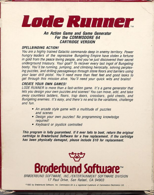 Lode Runner — box-2D-back (US)