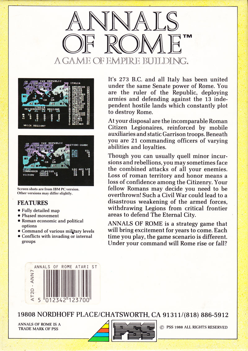 Annals Of Rome — box-2D-back (US)