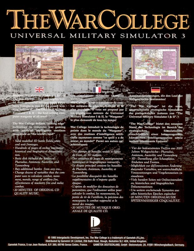 War College, The - Universal Military Simulator 3 — box-2D-back (EU)
