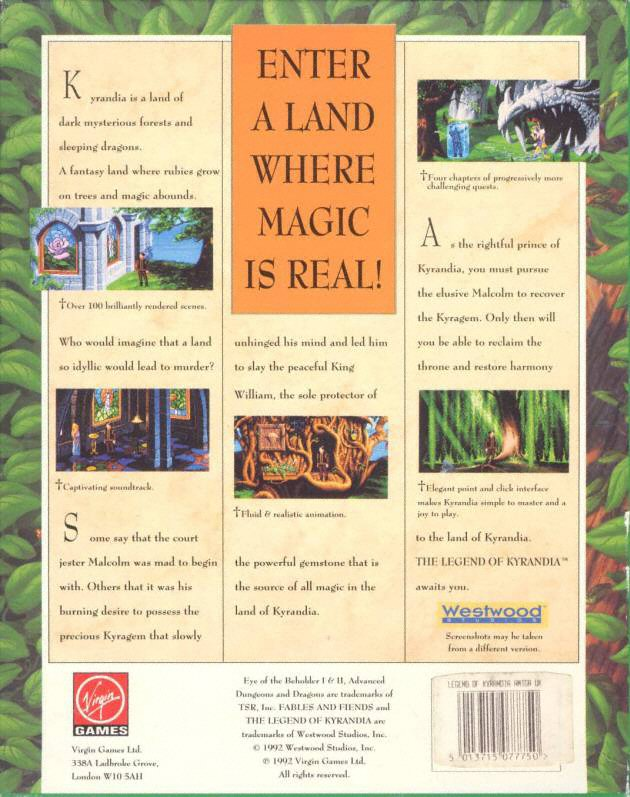 Legend of Kyrandia, The - Book One — box-2D-back (EU)