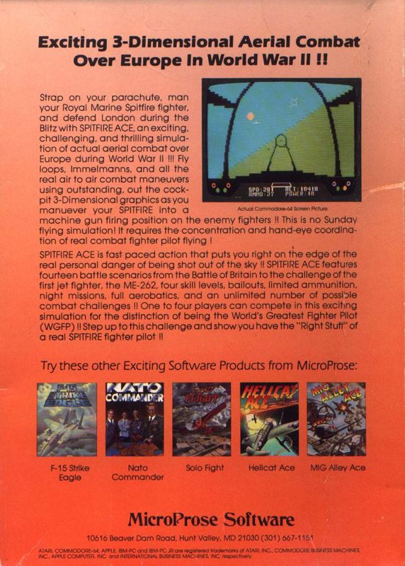 Spitfire Ace — box-2D-back (US)
