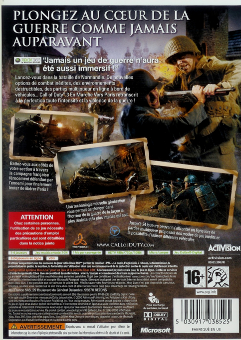 Call Of Duty 3 - En Marche Vers Paris — box-2D-back (FR)