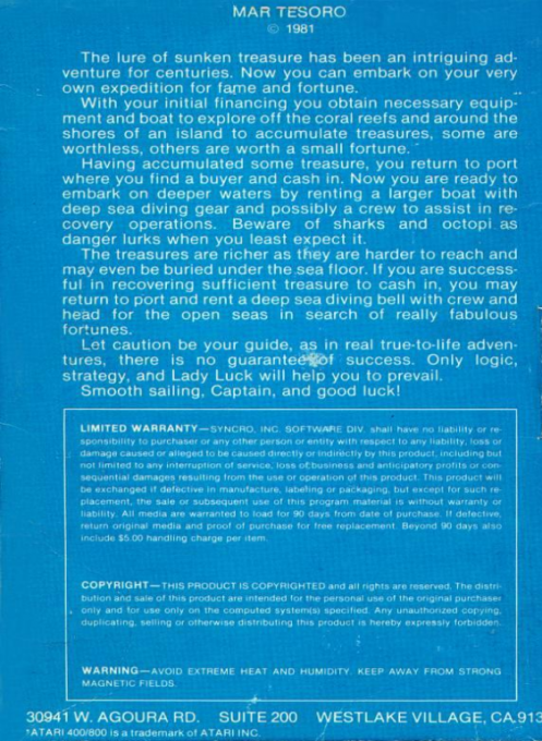 Mar Tesoro — box-2D-back (US)