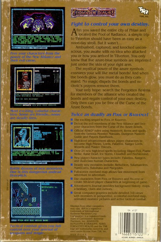 Advanced Dungeons & Dragons - Curse of the Azure Bonds - A Forgotten Realms Fantasy Role-Playing Epic, Vol.II — box-2D-back (US)