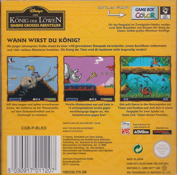 Lion King The - Simba's Mighty Adventure — box-2D-back (DE)