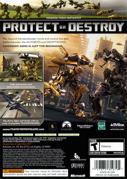 Transformers - The Game — box-2D-back (US)