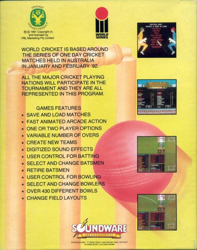 World Series Cricket — box-2D-back (WOR)
