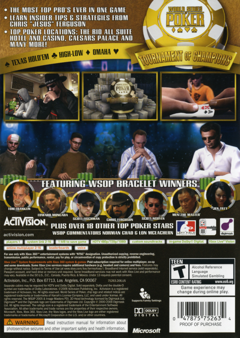 World Series of Poker - Tournament of Champions - 2007 Edition — box-2D-back (US)