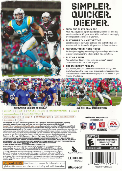 Madden NFL 11 — box-2D-back (US)