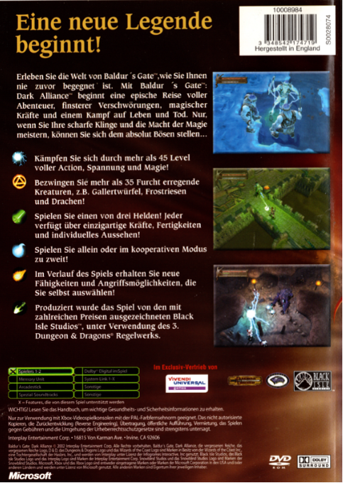 Baldur's Gate - Dark Alliance — box-2D-back (DE)