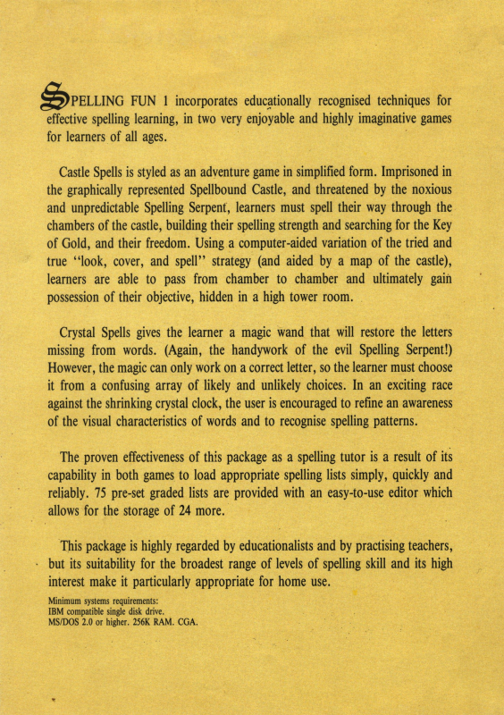 Spelling Fun One — box-2D-back (EU)