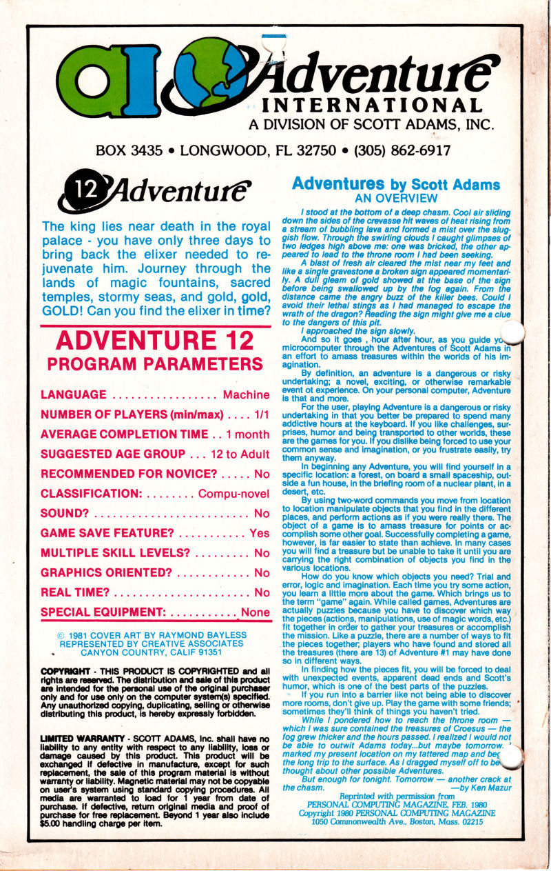 Golden Voyage — box-2D-back (US)