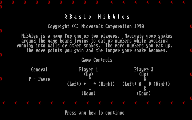 QBasic Nibbles — sstitle (WOR)