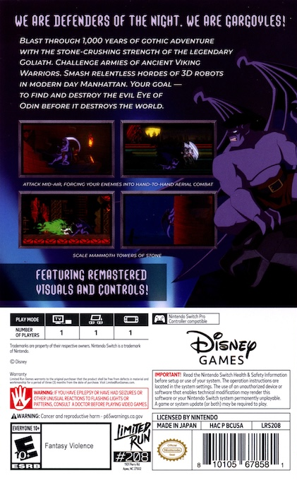 Gargoyles Remastered — box-2D-back (US)